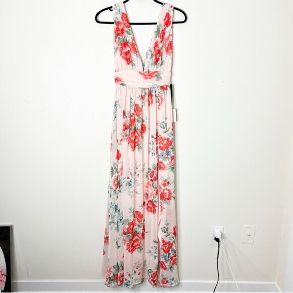 LULUS Garden Meandering Blush Floral Print Maxi Dress Side slit Chiffon Size XS - Picture 2 of 16